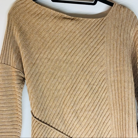 Free People Love & Harmony Wool Blend Asymmetric Hem Sweater Tan size S - Picture 9 of 13